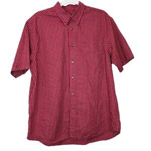 Red Plaid Button Down Short Sleeve Casual Shirt Mens Large